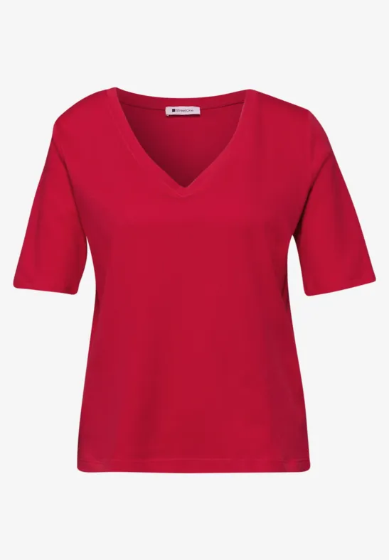Basic T-Shirt mit V-Neck salsa red