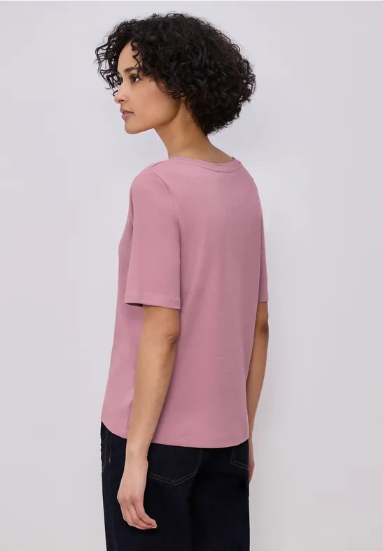 Basic T-Shirt mit V-Neck in Unifarbe clouded blush