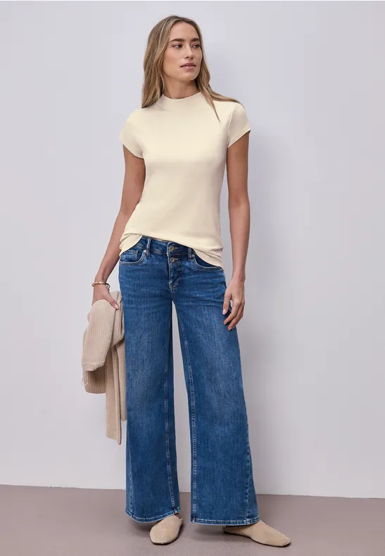 Basic T-Shirt mit Turtle Neck smoke beige