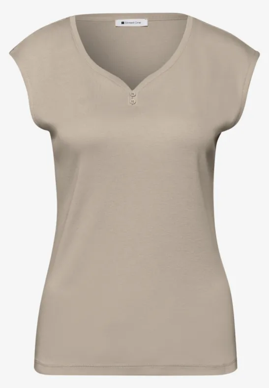 Shirt mit gerundetem V-Ausschnitt timeless beige