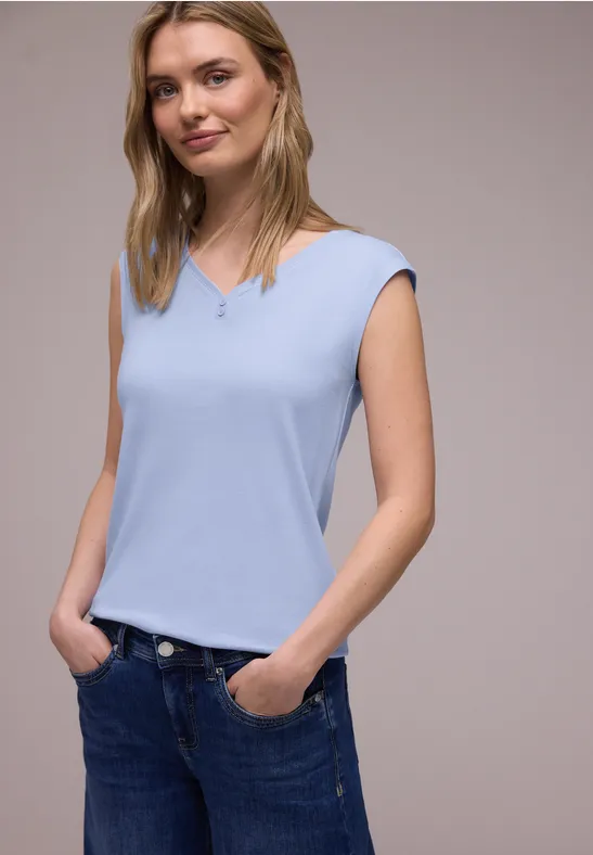 Shirt mit gerundetem V-Ausschnitt cashmere blue