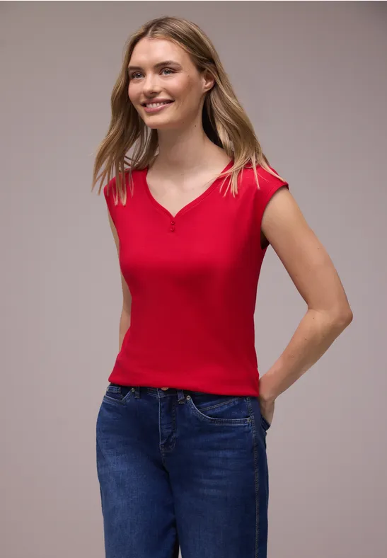 Ärmelloses Shirt mit Knopfdetail salsa red