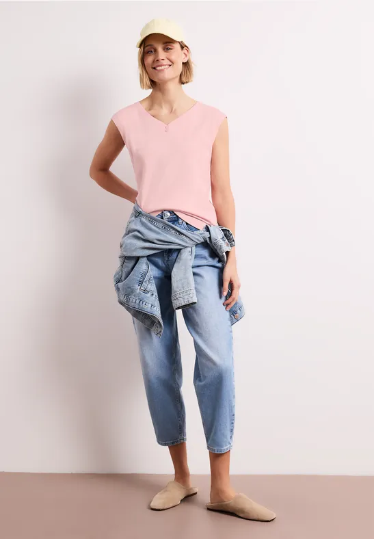 T-shirt avec détail de boutons minimal rose