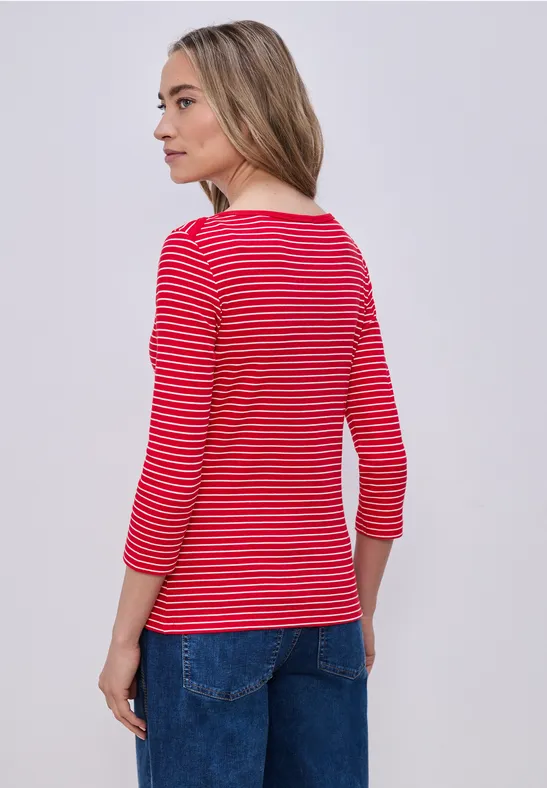 3/4-Arm Shirt mit U-Boot-Ausschnitt salsa red