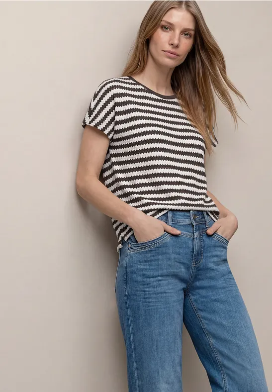 Shirt met losse schouders en strepen espresso brown