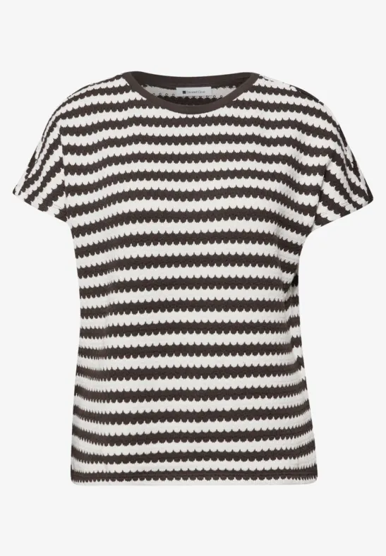 Shirt met losse schouders en strepen espresso brown