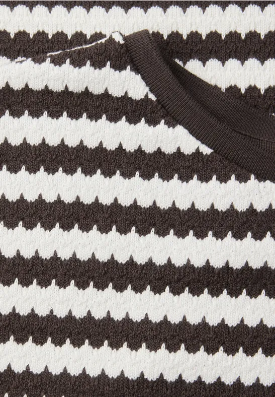 Shirt met losse schouders en strepen espresso brown