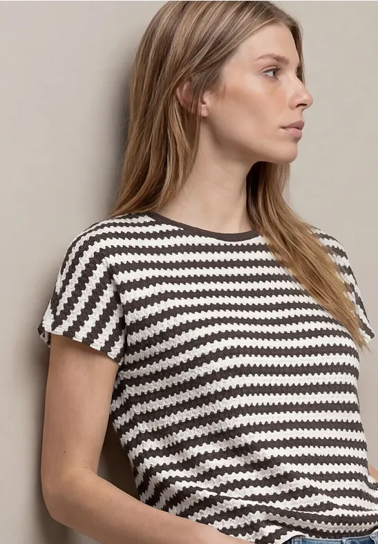 Shirt met losse schouders en strepen espresso brown