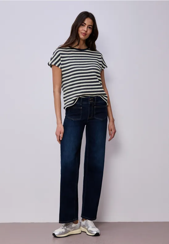 Chemise à rayures dropped shoulder shadowed navy