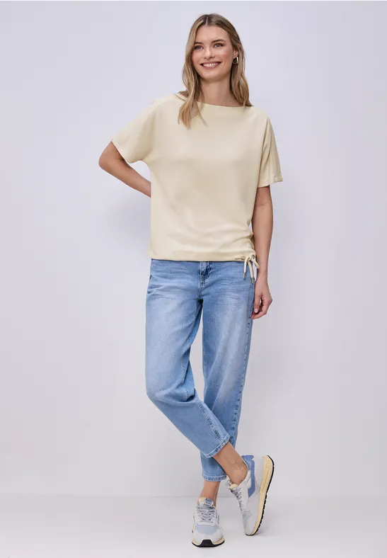 Shirt met overhangende schouders en geribd detail smoke beige