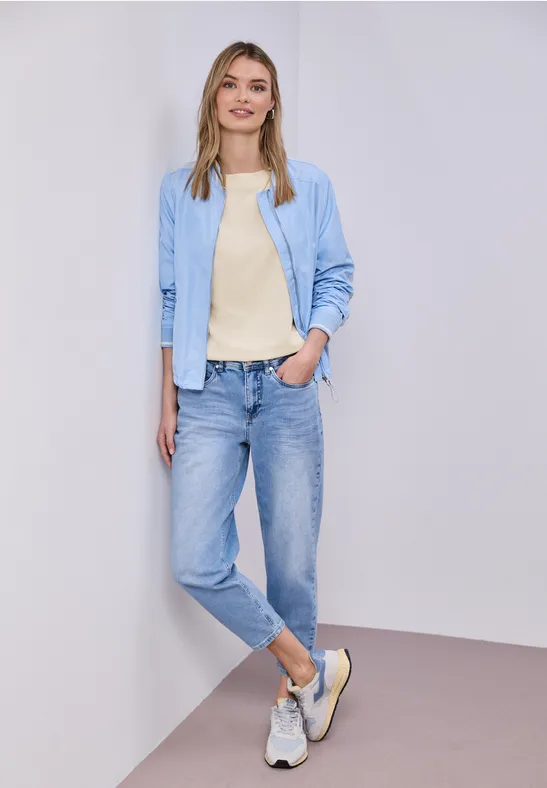 Shirt met overhangende schouders en geribd detail smoke beige