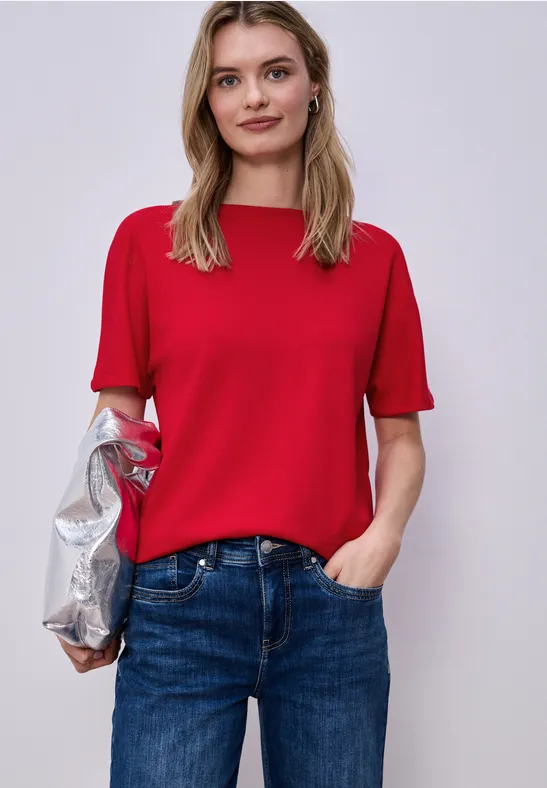 Dropped Shoulder Shirt mit Rippdetail salsa red