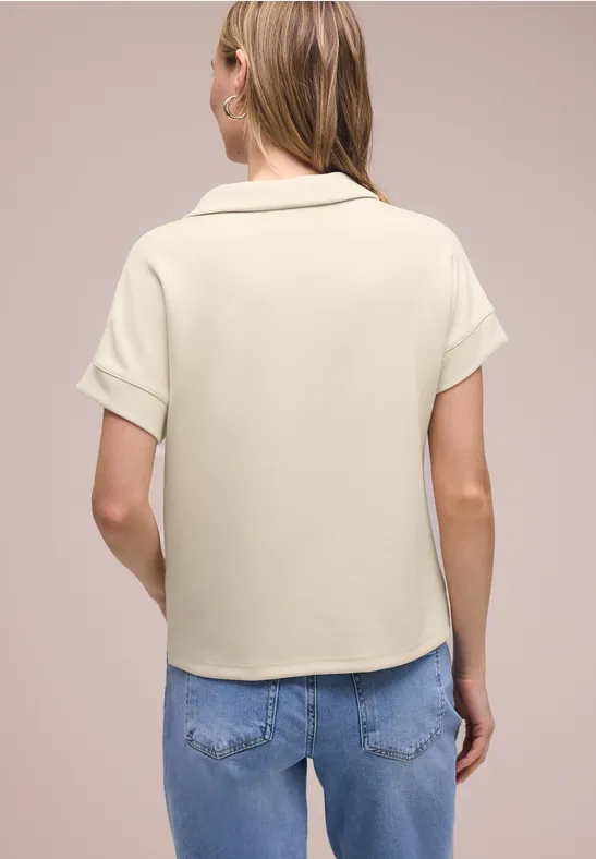 Polo à manches courtes avec détail de côtes smoke beige