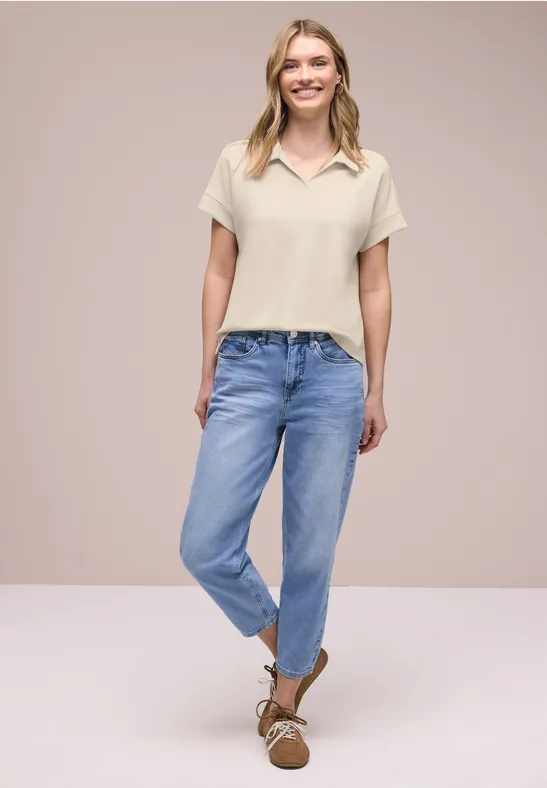 Polo à manches courtes avec détail de côtes smoke beige