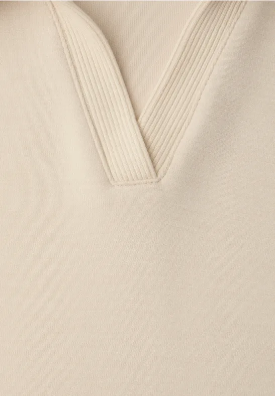 Polo à manches courtes avec détail de côtes smoke beige