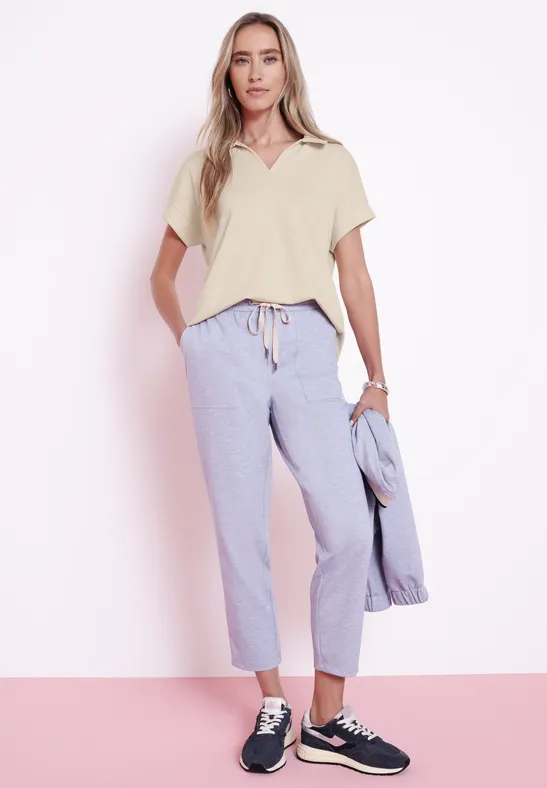 Polo à manches courtes avec détail de côtes smoke beige