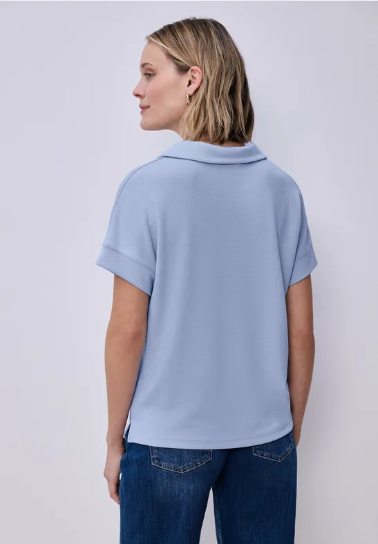 Polo à manches courtes avec détail de côtes cashmere blue