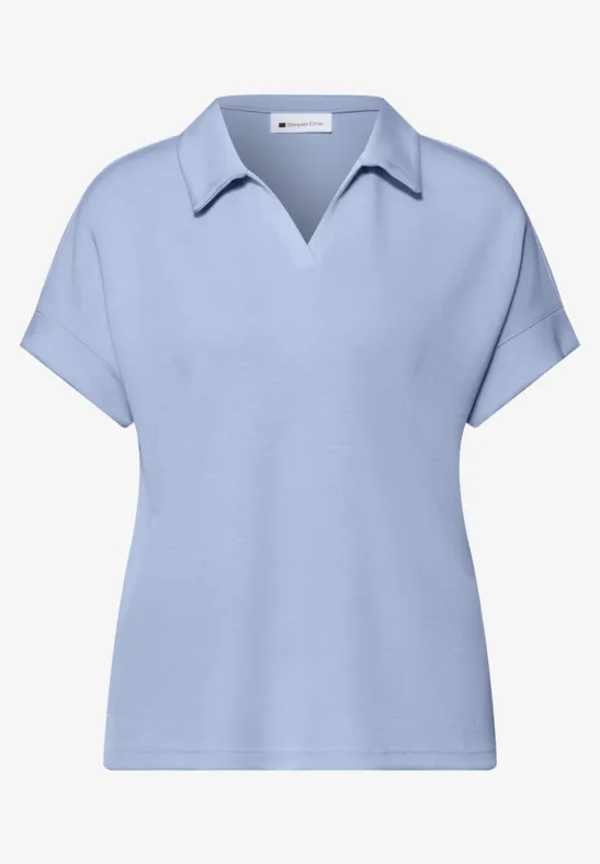 Polo à manches courtes avec détail de côtes cashmere blue