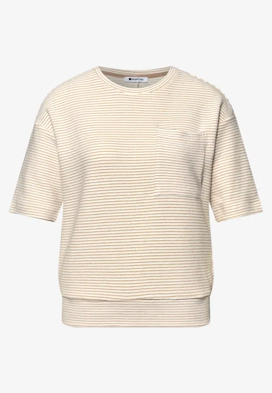 Shirt met korte mouwen en gestructureerde strepen safari beige