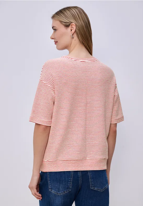 Kurzarmshirt mit Strukturstreifen salsa red