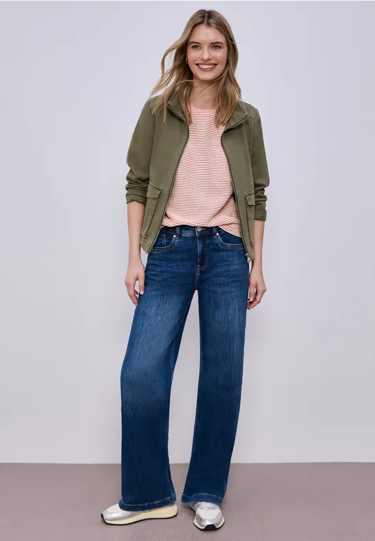 Kurzarmshirt mit Strukturstreifen salsa red