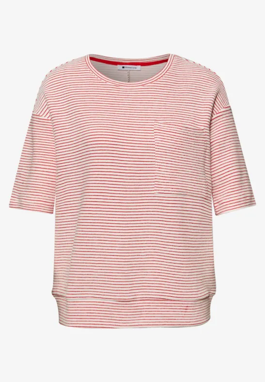 Kurzarmshirt mit Strukturstreifen salsa red
