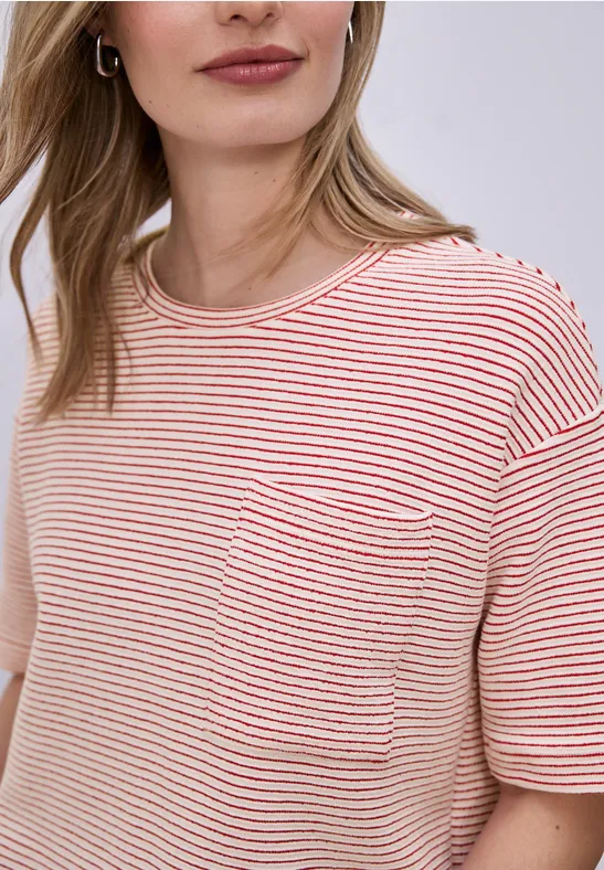 Kurzarmshirt mit Strukturstreifen salsa red