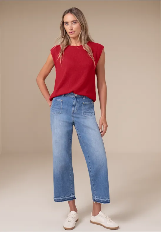 Top met overhangende schouders in een gebreide look salsa red