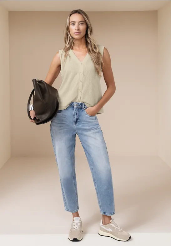 Gilet avec col en V dans un look tricoté smoke beige