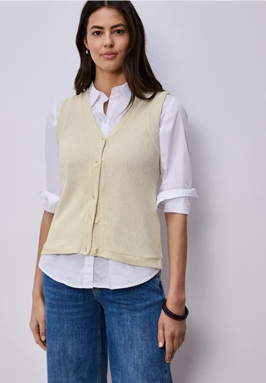 Gilet avec col en V dans un look tricoté smoke beige