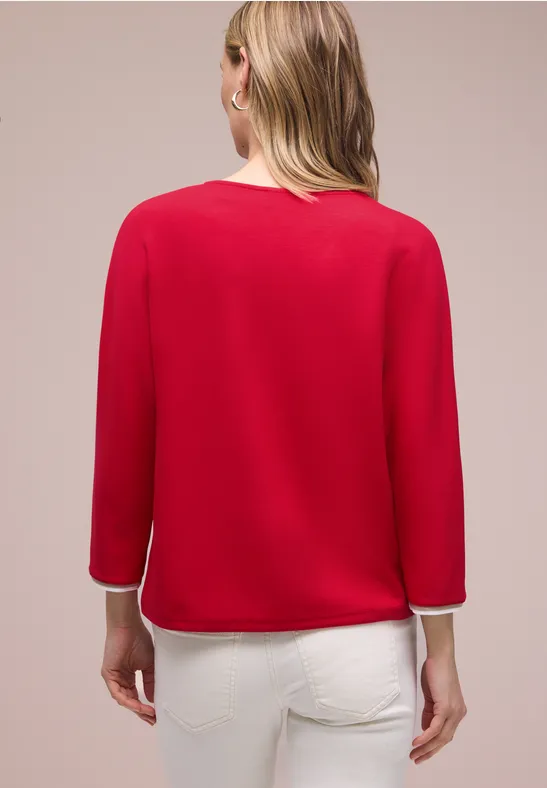 Koszulka z rękawem 3/4 z kontrastowymi detalami salsa red