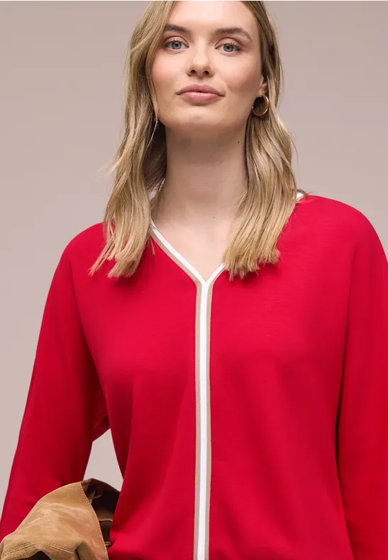 Koszulka z rękawem 3/4 z kontrastowymi detalami salsa red