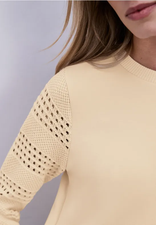 Shirt mit Lochmuster-Ärmeln smoke beige