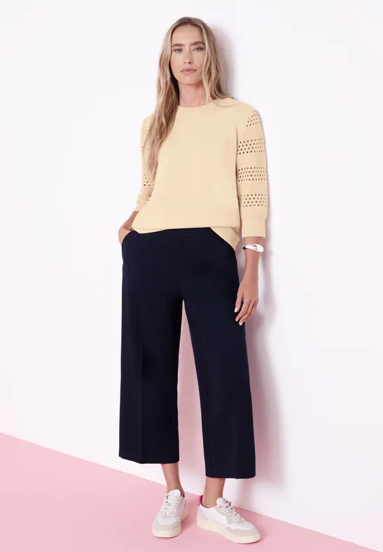 Shirt mit Lochmuster-Ärmeln smoke beige