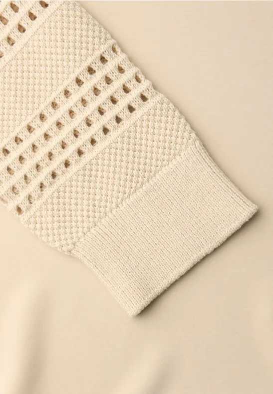 Shirt mit Lochmuster-Ärmeln smoke beige