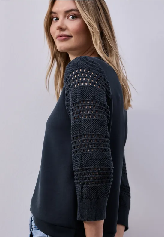 T-shirt à manches ajourées shadowed navy