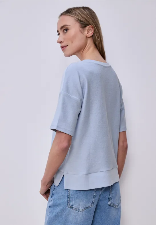 Kurzarmshirt mit Strukturmix cashmere blue