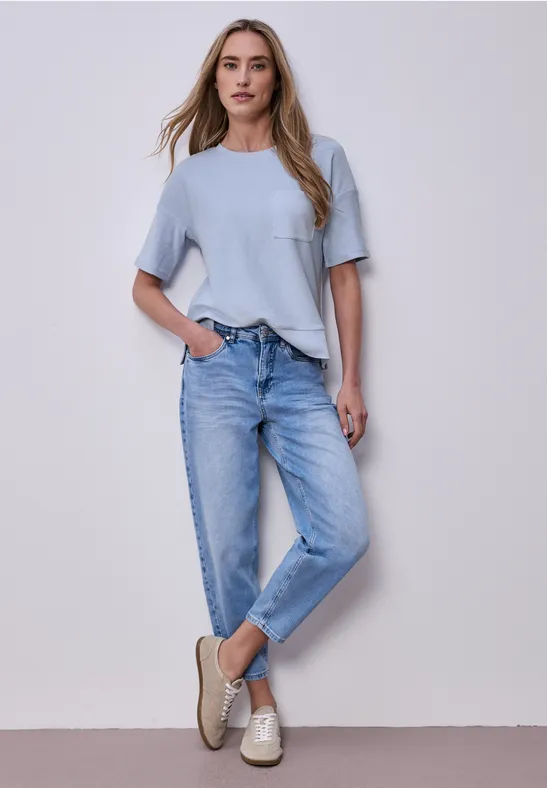 Kurzarmshirt mit Strukturmix cashmere blue