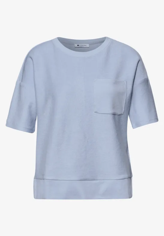 Kurzarmshirt mit Strukturmix cashmere blue