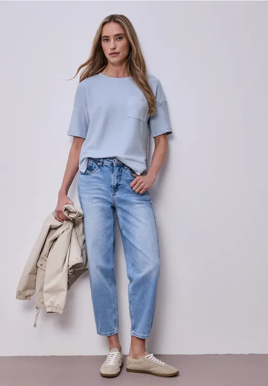 Kurzarmshirt mit Strukturmix cashmere blue