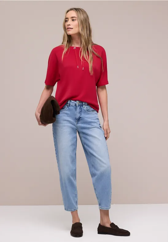 Dropped Shoulder Shirt im Silk-Look salsa red