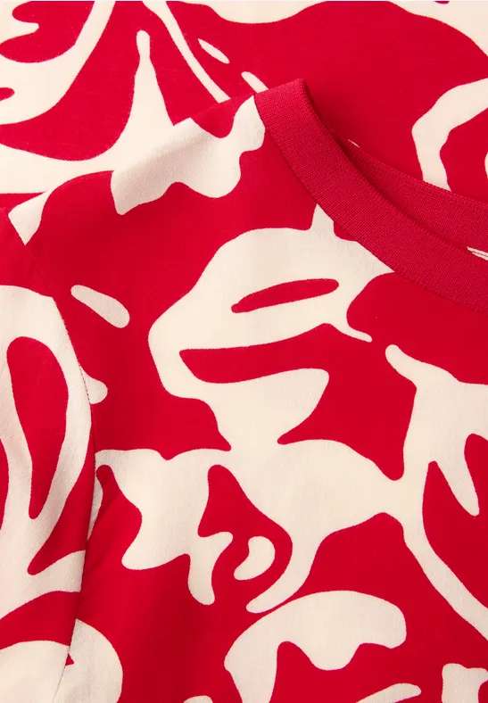 Shirt met ronde hals en volumemouwen salsa red