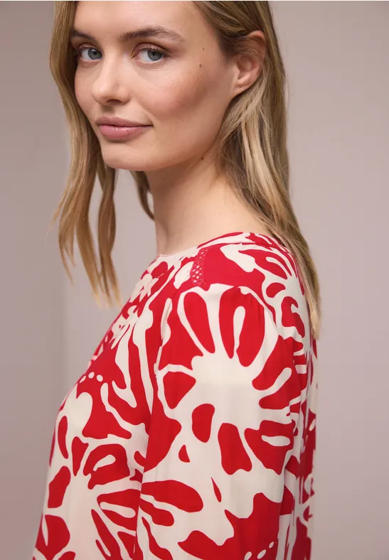 Shirt met ronde hals en volumemouwen salsa red