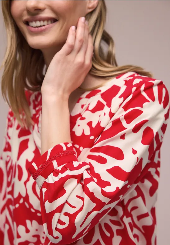 Shirt met ronde hals en volumemouwen salsa red