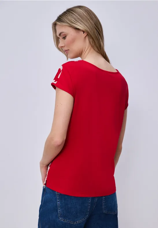 T-shirt avec split neck et imprimé sur le devant salsa red