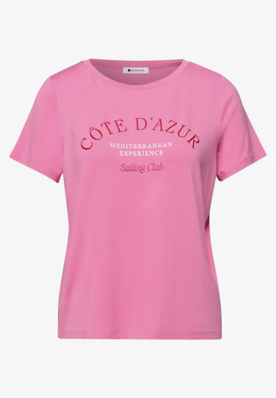 T-Shirt mit Rundhals und Wording ibis rose