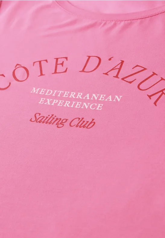 T-Shirt mit Rundhals und Wording ibis rose