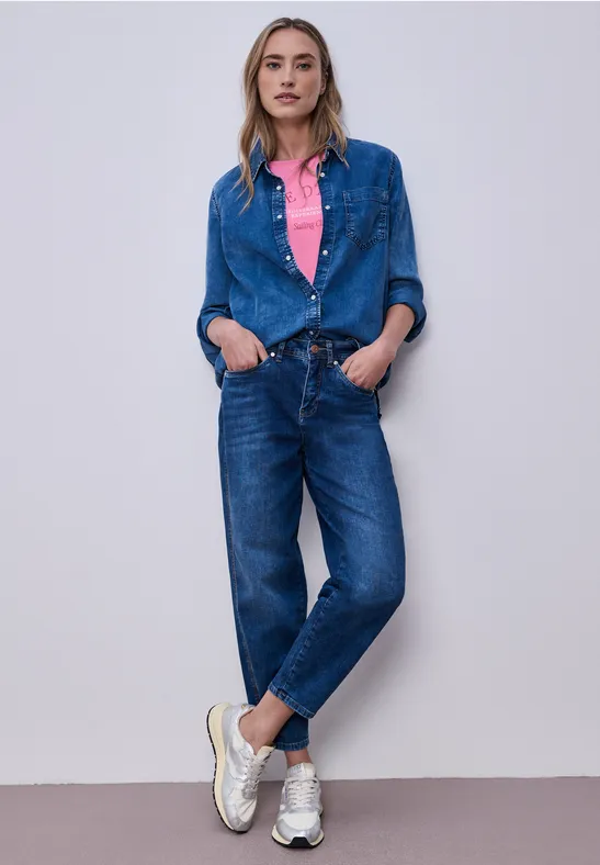 T-Shirt mit Rundhals und Wording ibis rose