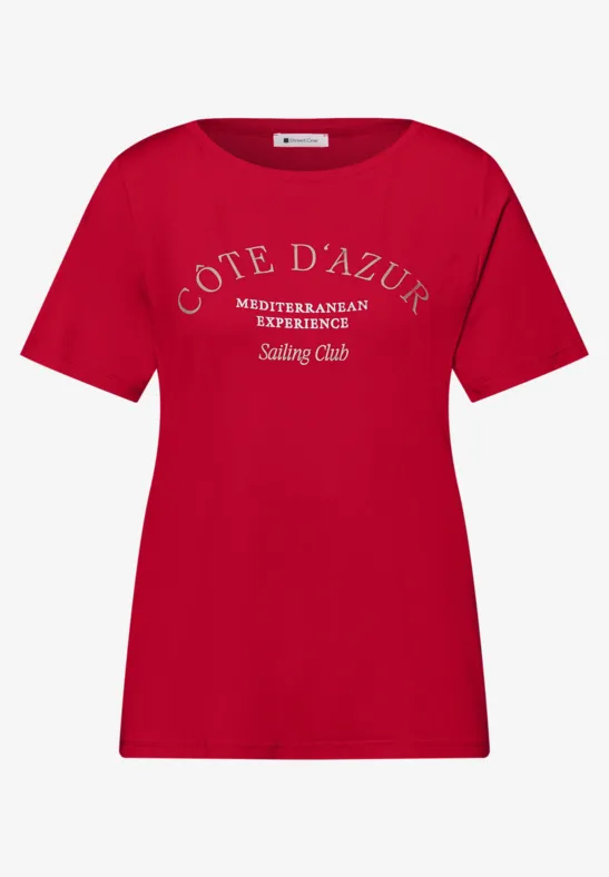 T-Shirt mit Rundhals und Wording salsa red