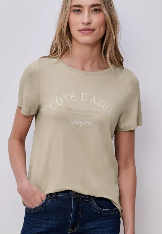 T-Shirt mit Rundhals und Wording cobble stone